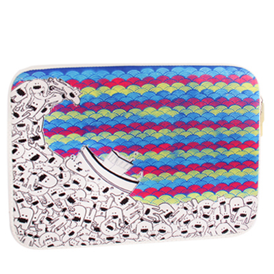 Cartoon Sea Wave Pattern Soft Sleeve Case Zipper Bag with Dual-Zipped Close for 13 inch Laptop